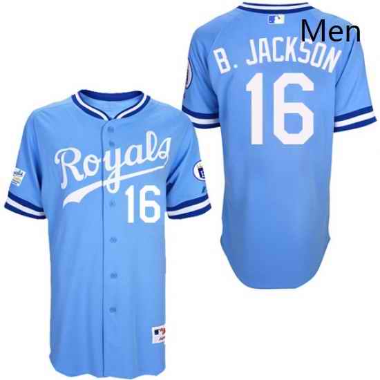 Mens Majestic Kansas City Royals 16 Bo Jackson Authentic Light Blue 1985 Turn Back The Clock MLB Jersey